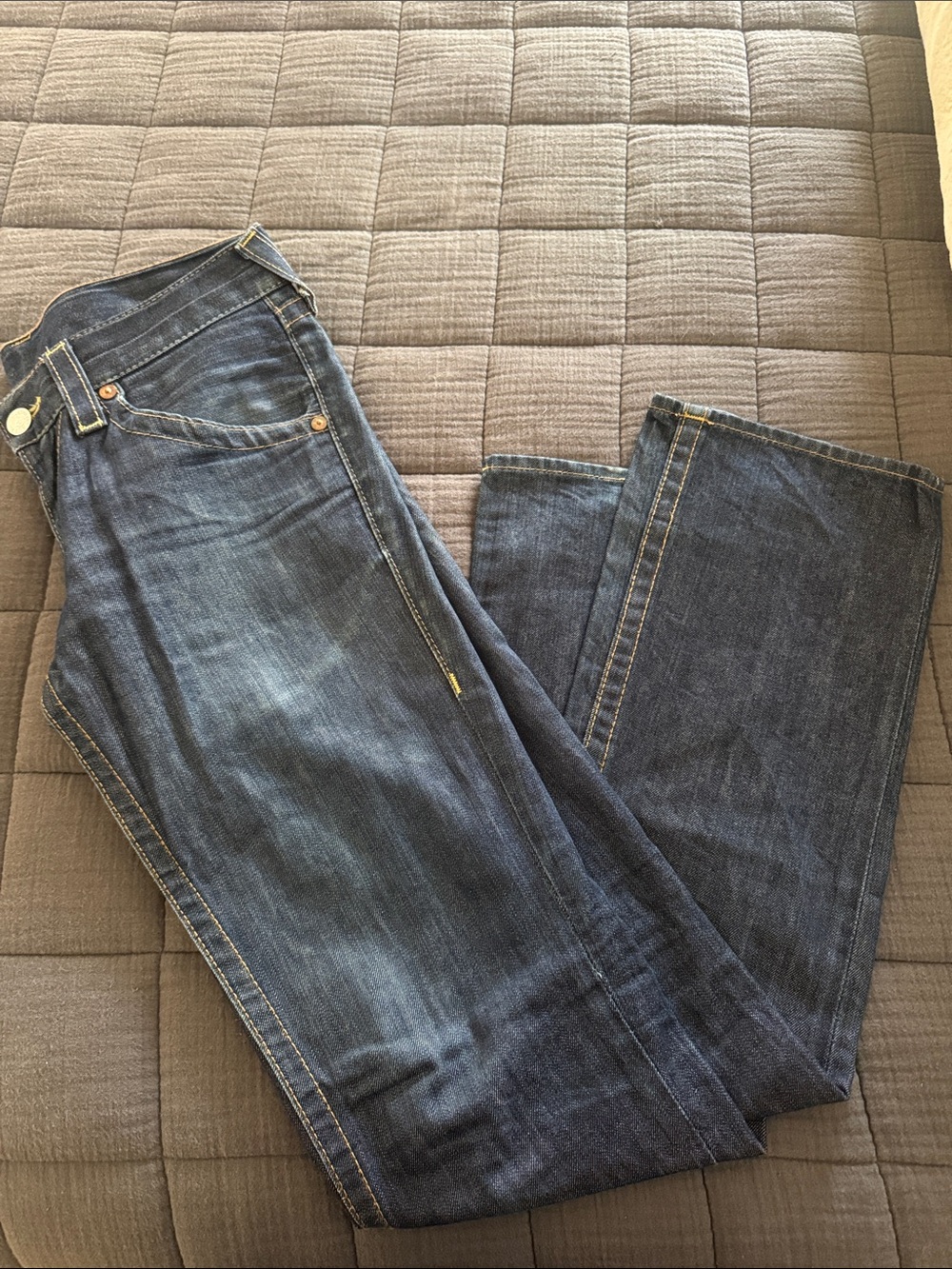 True Religion Indigo Jeans with Yellow Stitching